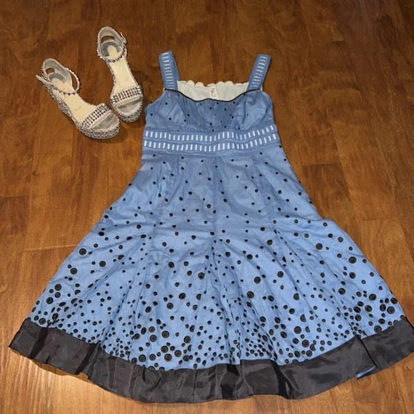 Anthropologie Floreat Blue A Line dress Spring - Picture 3 of 10